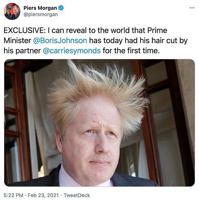 Carrie Gives Boris A Well Overdue Chop Piers Morgan Reveals Pm S Fiancee Has Given Him A Haircut Culture Readsector